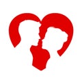 Man and woman silhouette face to face on red heart - vector Royalty Free Stock Photo